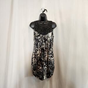 STUDIO Y Black Silver Gray Metallic Animal Print Sleeveless Mini Cocktail Dress